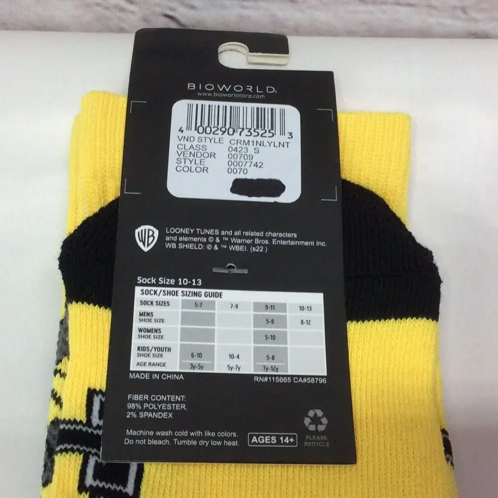 Looney Tunes BioWorld Crew Socks Men's Sz 10-13 Tweety Bird Bugs Bunny Colorful